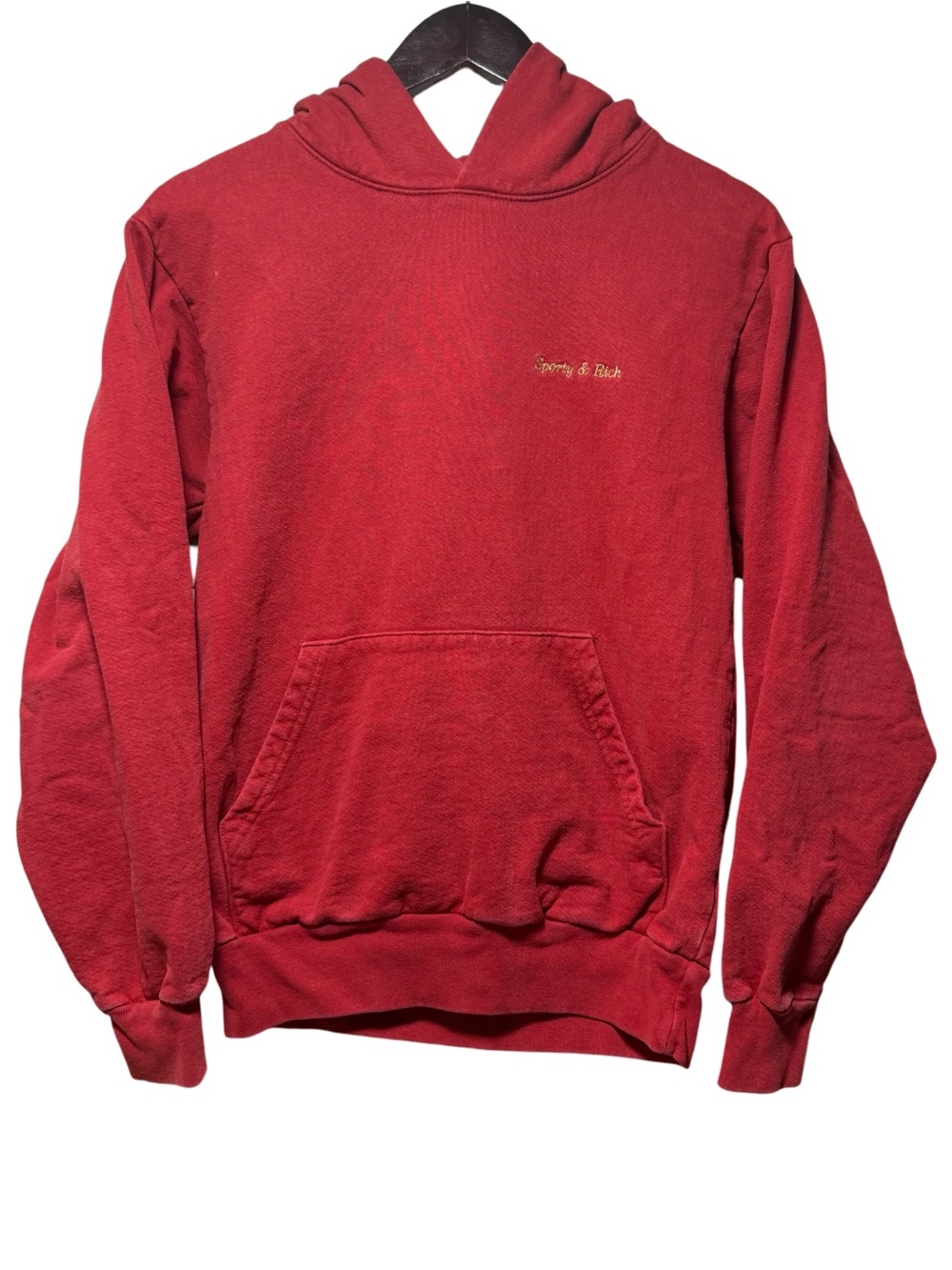 Sporty & Rich Red Pullover Hoodie with Embroidered Logo